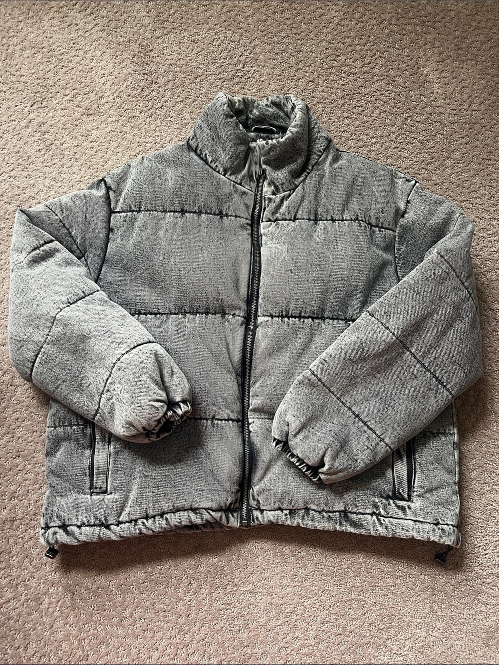 Gray Denim Puffer Coat
